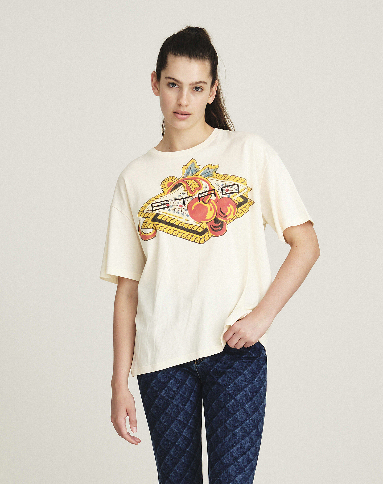 Etro - Ivory Cherry Print Cotton Tshirt IT40